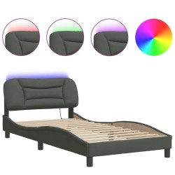vidaXL Estructura de cama con luces LED tela gris oscuro 100x200 cm
