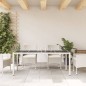 vidaXL Mesa de jardín superficie de vidrio ratán PE blanco 190x90x75cm vidaXL Mesa de jardín superficie de vidrio ratán PE blanco 190x90x75cm