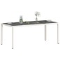vidaXL Mesa de jardín superficie de vidrio ratán PE blanco 190x90x75cm vidaXL Mesa de jardín superficie de vidrio ratán PE blanco 190x90x75cm