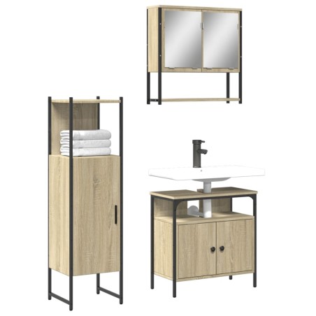 vidaXL Set de muebles de baño 3 pzas madera contrachapada roble Sonoma