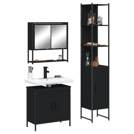 vidaXL Juego de muebles de baño 3 pzas madera contrachapada negro