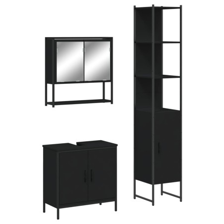 vidaXL Juego de muebles de baño 3 pzas madera contrachapada negro