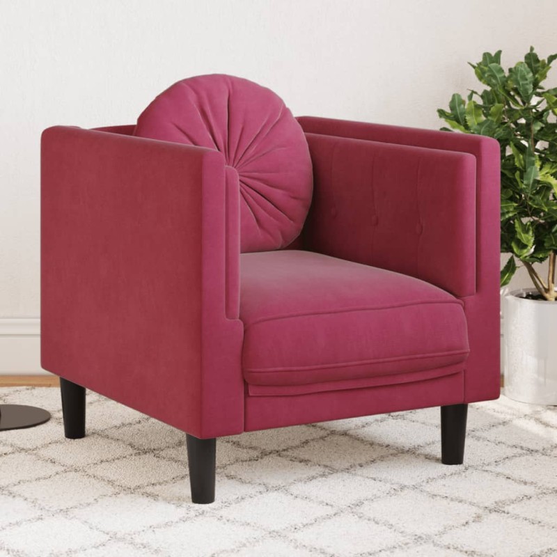 vidaXL Sillón con cojín terciopelo rojo tinto vidaXL Sillón con cojín terciopelo rojo tinto
