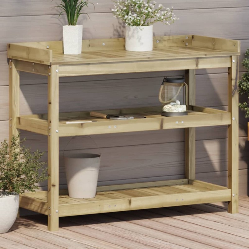 vidaXL Mesa plantación con estantes madera impregnada 108x45x86,5 cm