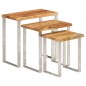 vidaXL Set de 3 mesas apilables con borde natural madera maciza acacia vidaXL Set de 3 mesas apilables con borde natural madera maciza acacia