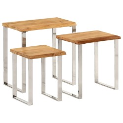 vidaXL Set de 3 mesas apilables con borde natural madera maciza acacia