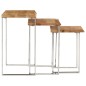 vidaXL Set de 3 mesas apilables con borde natural madera maciza acacia vidaXL Set de 3 mesas apilables con borde natural madera maciza acacia