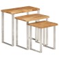 vidaXL Set de 3 mesas apilables con borde natural madera maciza acacia vidaXL Set de 3 mesas apilables con borde natural madera maciza acacia