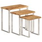 vidaXL Set de 3 mesas apilables con borde natural madera maciza acacia vidaXL Set de 3 mesas apilables con borde natural madera maciza acacia