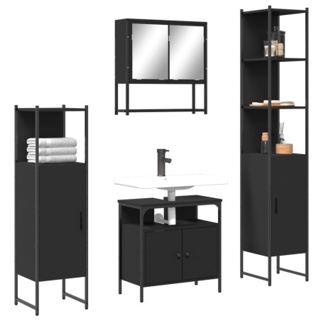 vidaXL Juego de muebles de baño 4 pzas madera contrachapada negro
