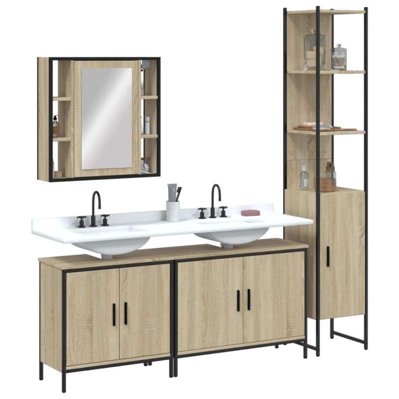 vidaXL Juego de muebles de baño 4 pzas madera ingeniería roble Sonoma vidaXL Juego de muebles de baño 4 pzas madera ingeniería roble Sonoma