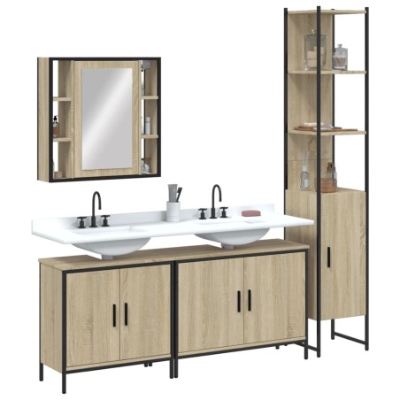 vidaXL Juego de muebles de baño 4 pzas madera ingeniería roble Sonoma