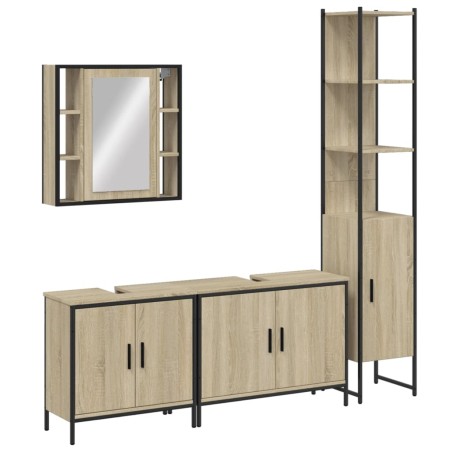vidaXL Juego de muebles de baño 4 pzas madera ingeniería roble Sonoma
