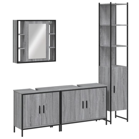 vidaXL Set de armario de baño 4 pzas madera contrachapada gris sonoma