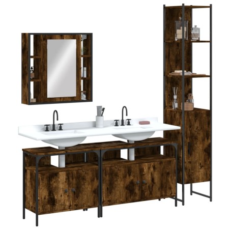 vidaXL Set de muebles de baño 4 piezas madera contrachapada roble humo