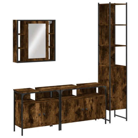 vidaXL Set de muebles de baño 4 piezas madera contrachapada roble humo