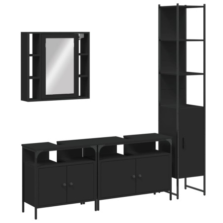 vidaXL Juego de muebles de baño 4 piezas madera de ingeniería negro