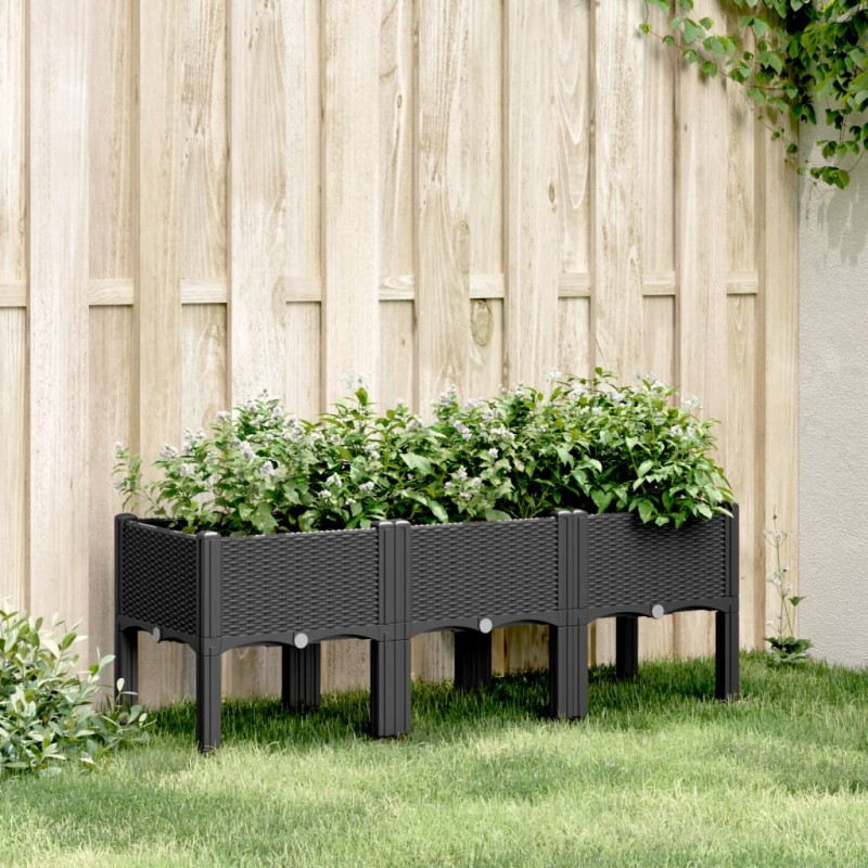 vidaXL Jardinera con patas PP negro 120x40x42 cm vidaXL Jardinera con patas PP negro 120x40x42 cm