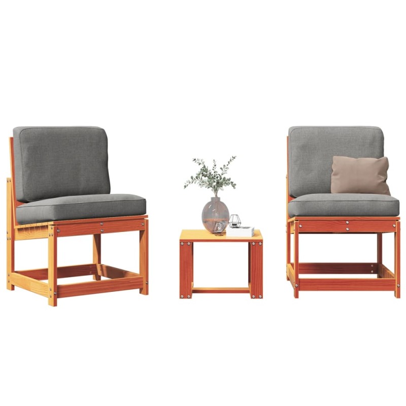 vidaXL Juego de muebles jardín 3 pzas madera maciza pino marrón cera vidaXL Juego de muebles jardín 3 pzas madera maciza pino marrón cera