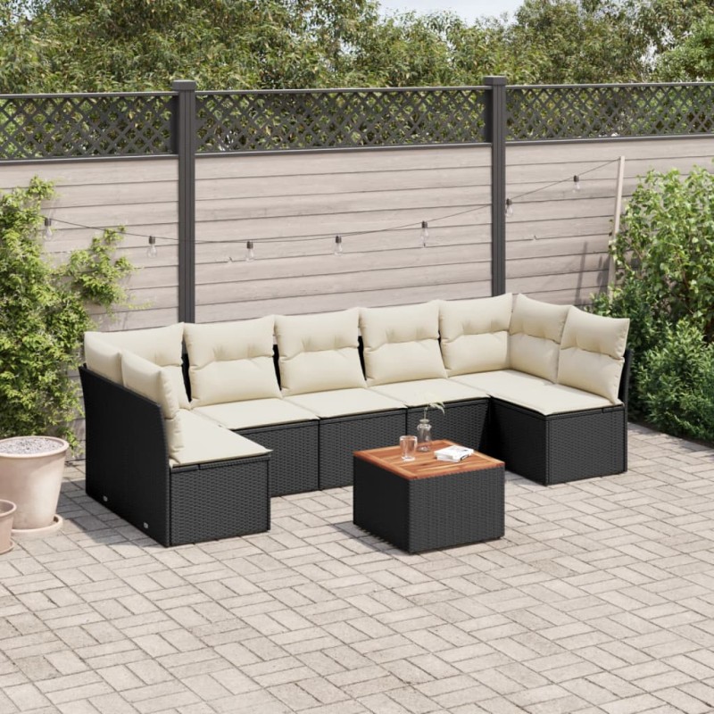 vidaXL Set de sofás de jardín 8 piezas y cojines ratán sintético negro vidaXL Set de sofás de jardín 8 piezas y cojines ratán sintético negro