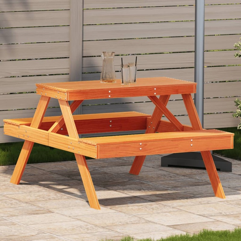 vidaXL Mesa de pícnic madera maciza de pino marrón cera 105x134x75 cm vidaXL Mesa de pícnic madera maciza de pino marrón cera 105x134x75 cm