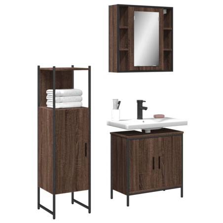 vidaXL Set de muebles de baño 3 pzas madera contrachapada roble marrón
