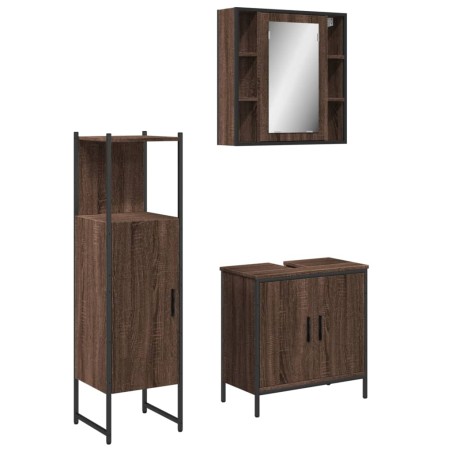 vidaXL Set de muebles de baño 3 pzas madera contrachapada roble marrón