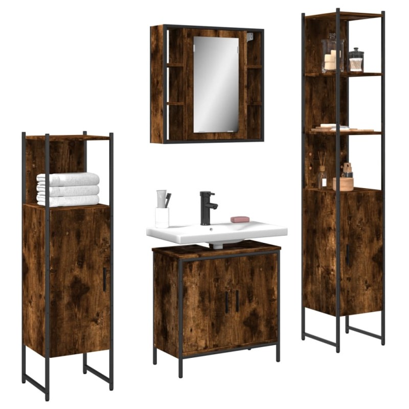 vidaXL Set de muebles de baño 4 piezas madera contrachapada roble humo vidaXL Set de muebles de baño 4 piezas madera contrachapada roble humo