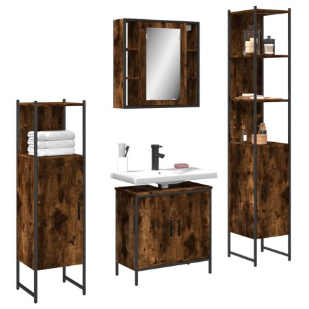 vidaXL Set de muebles de baño 4 piezas madera contrachapada roble humo