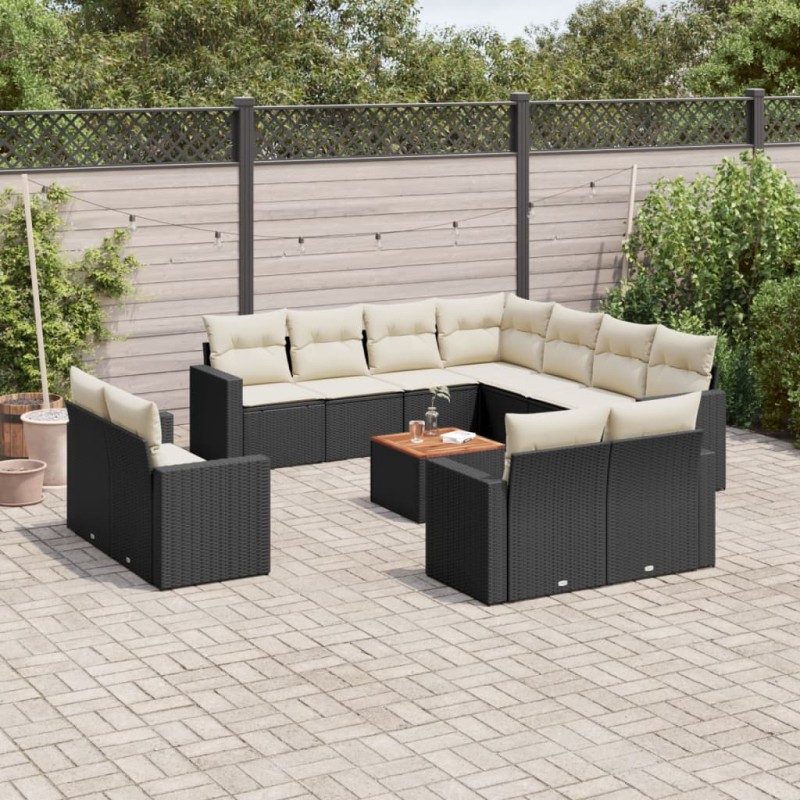 vidaXL Set de sofás de jardín y cojines 12 pzas ratán sintético negro vidaXL Set de sofás de jardín y cojines 12 pzas ratán sintético negro