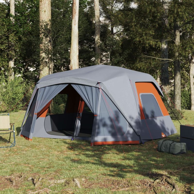 vidaXL Tienda campaña 10 personas tela opaca impermeable gris naranja