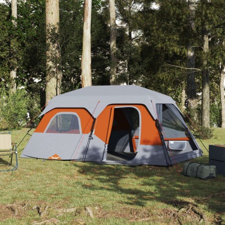 vidaXL Tienda campaña 9 personas tela opaca impermeable gris y naranja
