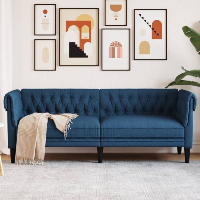 vidaXL Sofá Chesterfield de 3 plazas tela azul vidaXL Sofá Chesterfield de 3 plazas tela azul