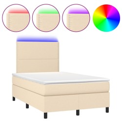 vidaXL Cama box spring con colchón y luces LED tela crema 120x190 cm
