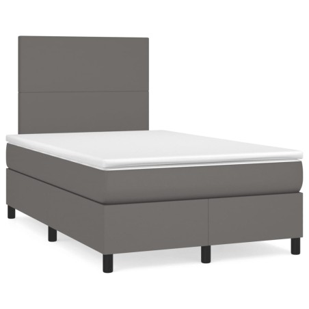 vidaXL Cama box spring con colchón LED cuero sintético gris 120x190 cm