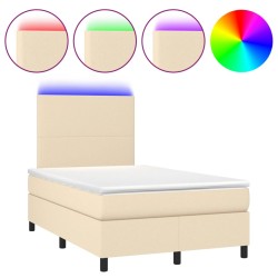 vidaXL Cama box spring con colchón y luces LED tela crema 120x190 cm
