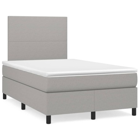vidaXL Cama box spring con colchón y LED tela gris claro 120x190 cm