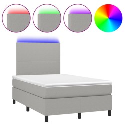 vidaXL Cama box spring con colchón y LED tela gris claro 120x190 cm