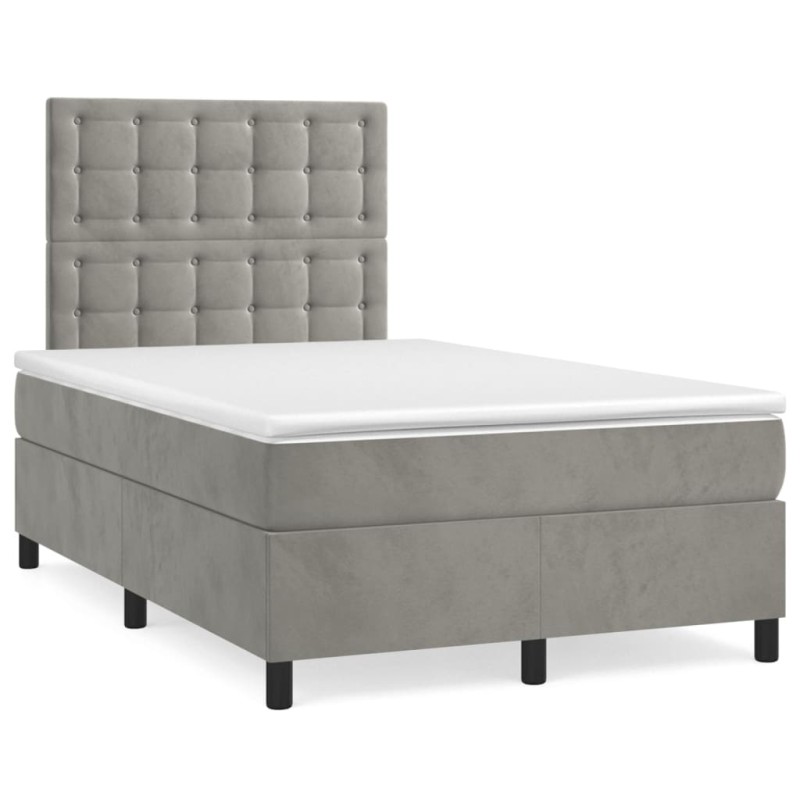 vidaXL Cama box spring colchón y LED terciopelo gris claro 120x190 cm vidaXL Cama box spring colchón y LED terciopelo gris claro 120x190 cm