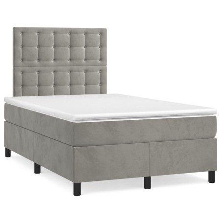 vidaXL Cama box spring colchón y LED terciopelo gris claro 120x190 cm