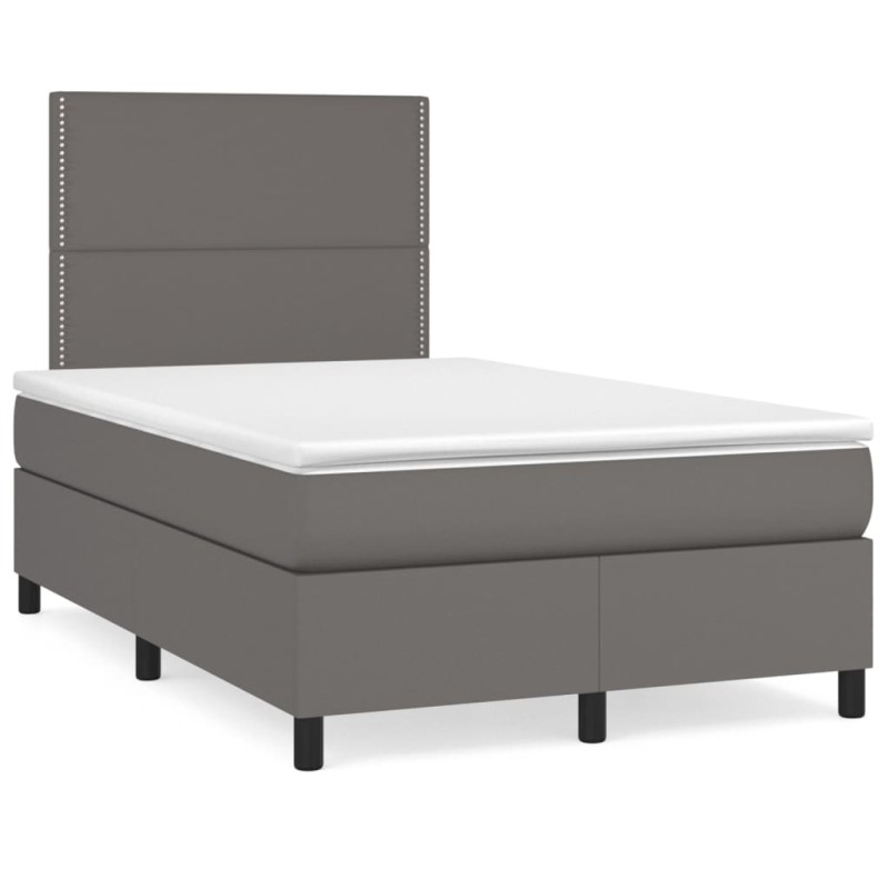 vidaXL Cama box spring con colchón LED cuero sintético gris 120x190 cm vidaXL Cama box spring con colchón LED cuero sintético gris 120x190 cm