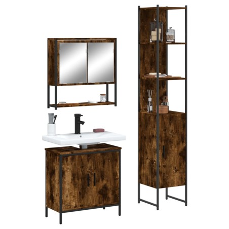 vidaXL Set de muebles baño 3 pzas madera contrachapada roble ahumado