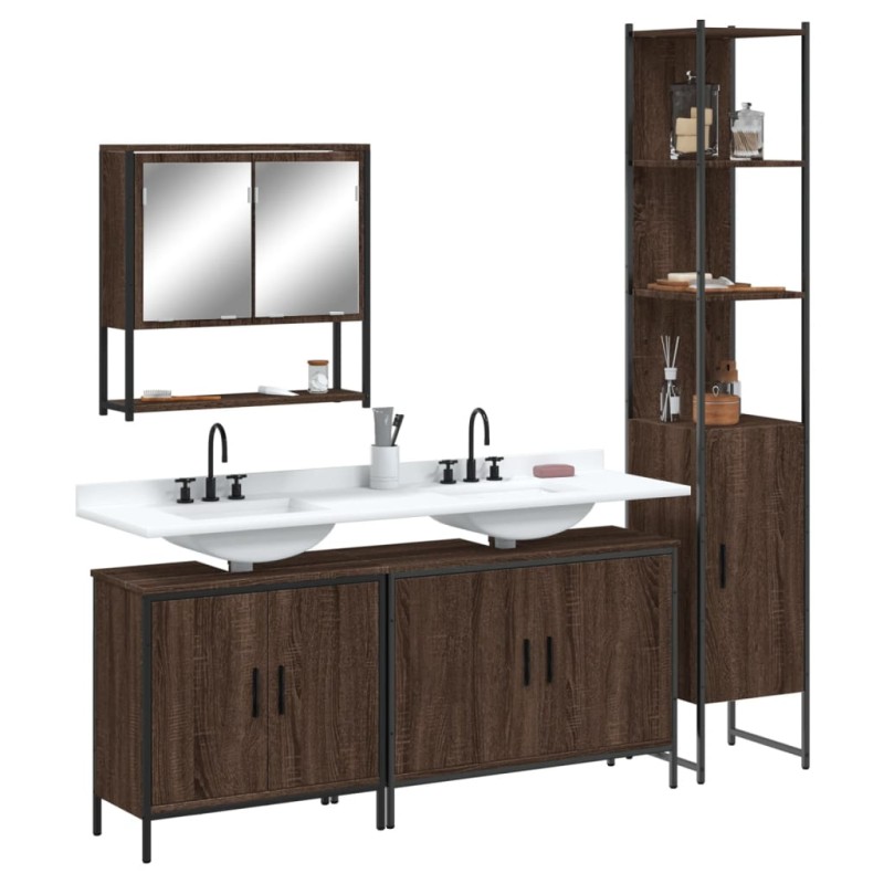 vidaXL Set de muebles baño 4 pzas madera contrachapada roble marrón vidaXL Set de muebles baño 4 pzas madera contrachapada roble marrón