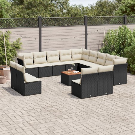 vidaXL Set de sofás de jardín y cojines 14 pzas ratán sintético negro