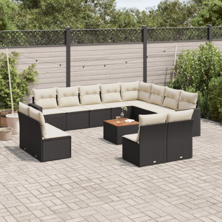 vidaXL Set de sofás de jardín y cojines 13 pzas ratán sintético negro