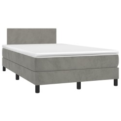 vidaXL Cama box spring colchón y LED terciopelo gris claro 120x190 cm