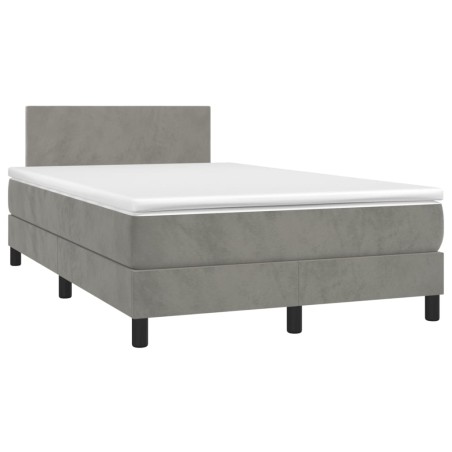 vidaXL Cama box spring colchón y LED terciopelo gris claro 120x190 cm
