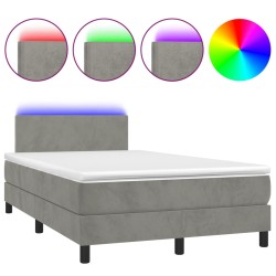 vidaXL Cama box spring colchón y LED terciopelo gris claro 120x190 cm