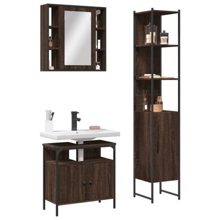 vidaXL Set de muebles de baño 3 pzas madera contrachapada roble marrón