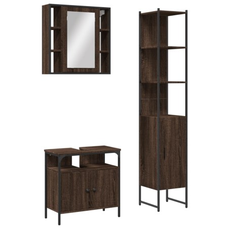 vidaXL Set de muebles de baño 3 pzas madera contrachapada roble marrón